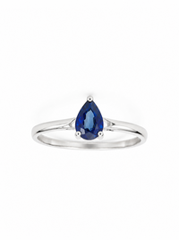 Anillo de zafiro gota en oro blanco 14k