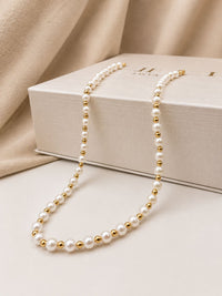 Collar de perla natural con broche oro 10k y bolitas gold filled