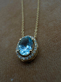 Gargantilla aguamarina y diamantes oro 14k