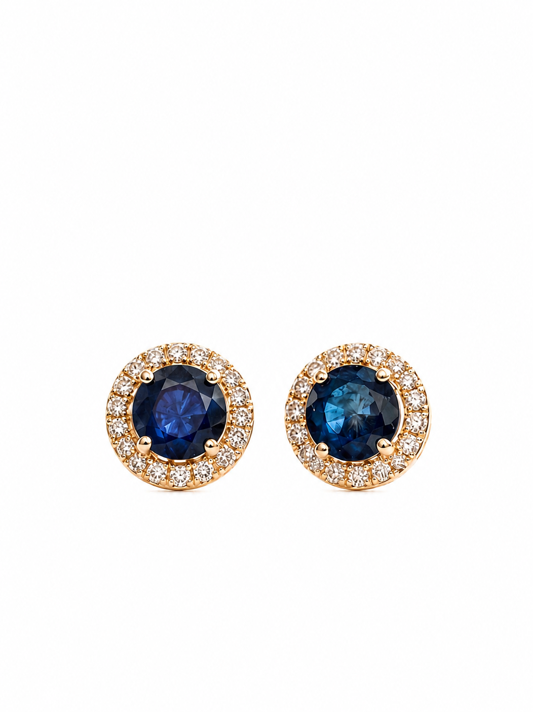 Arete de zafiro con halo de diamantes en oro 14k