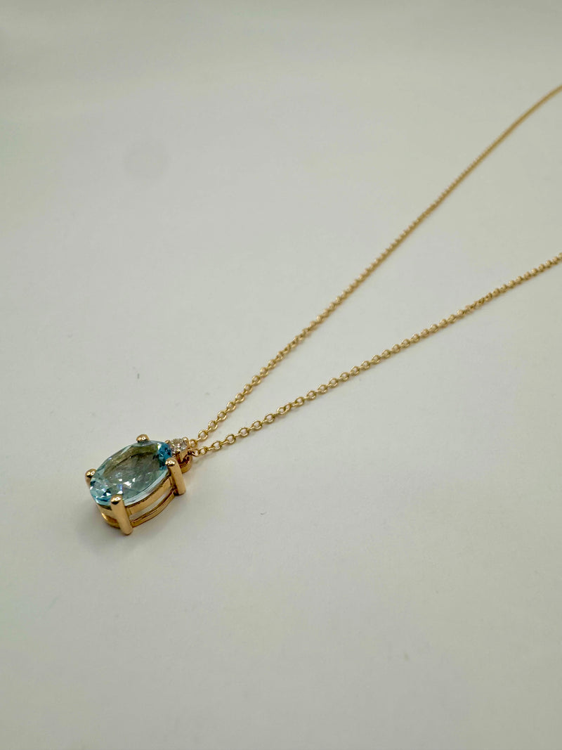 Gargantilla aguamarina con diamante oro 14k