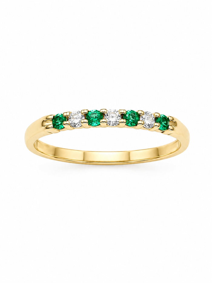 Anillo churumbella de esmeralda y diamantes en oro 14k