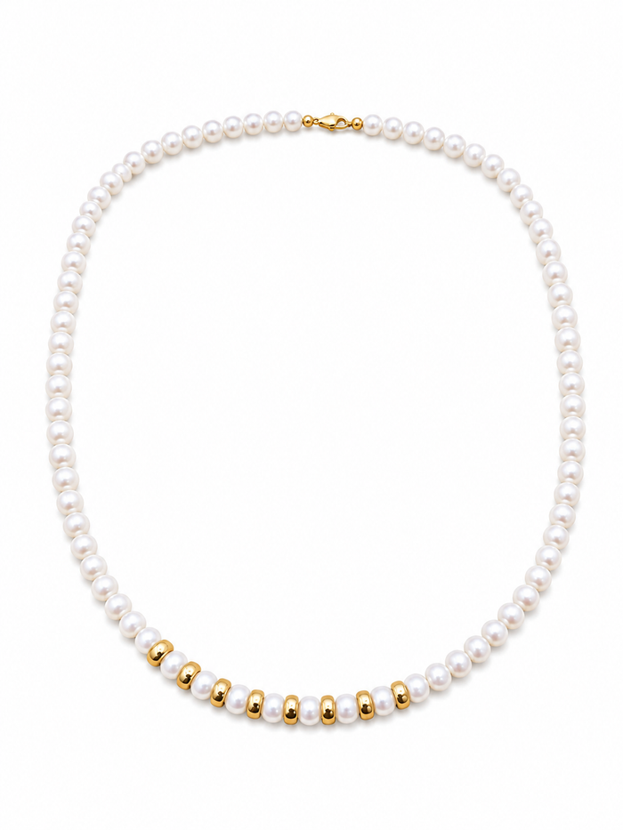 Collar de perla con broche oro 10k y bolitas gold filled