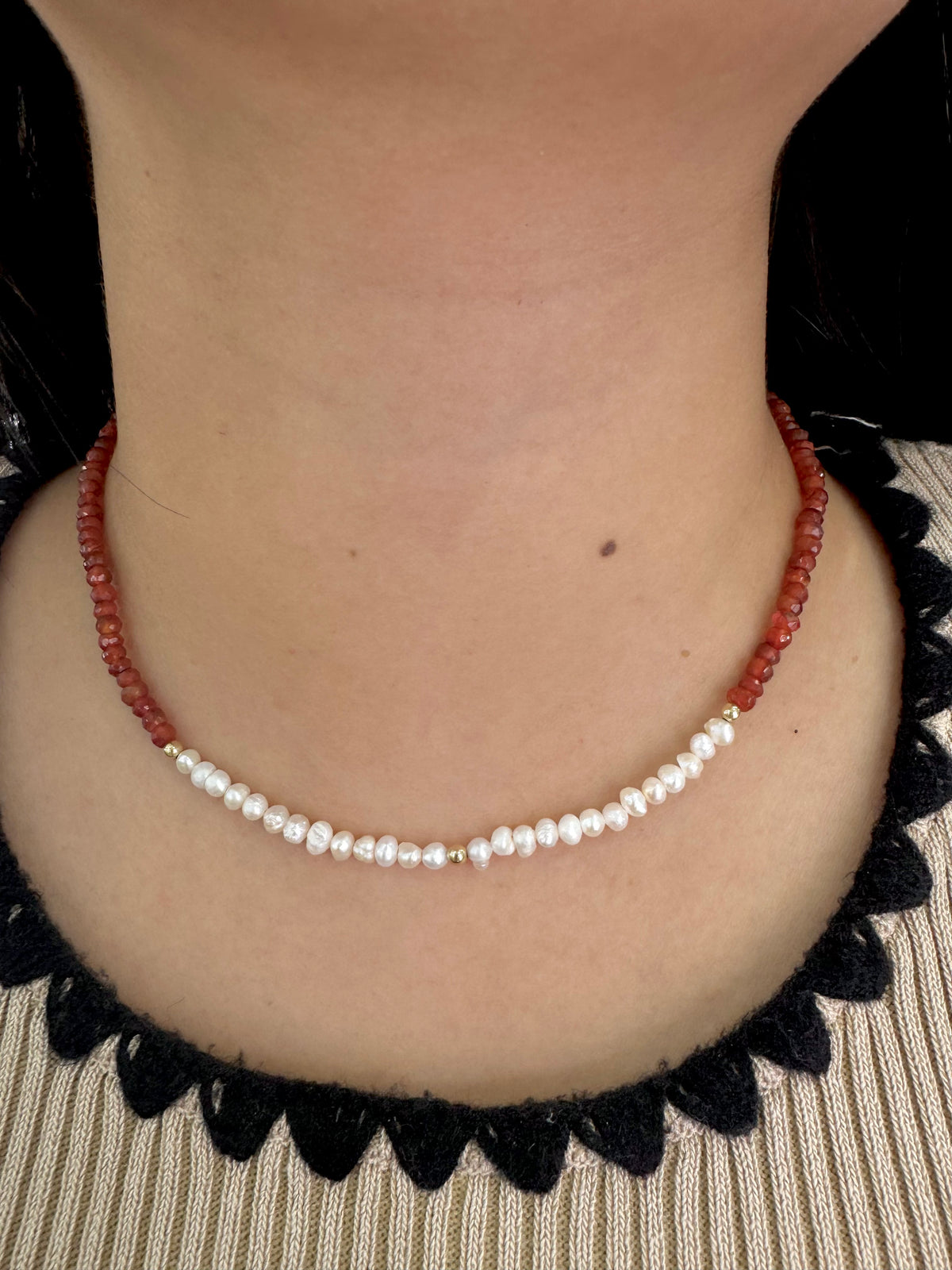 Collar perla y cornalina