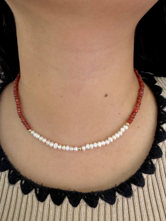 Collar perla y cornalina