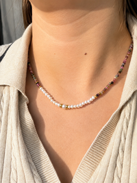Collar Turmalina y perla con broche oro 10k