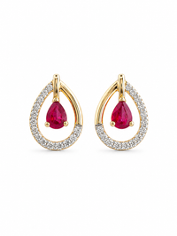 Arete gota de rubí con diamantes naturales en oro 14k