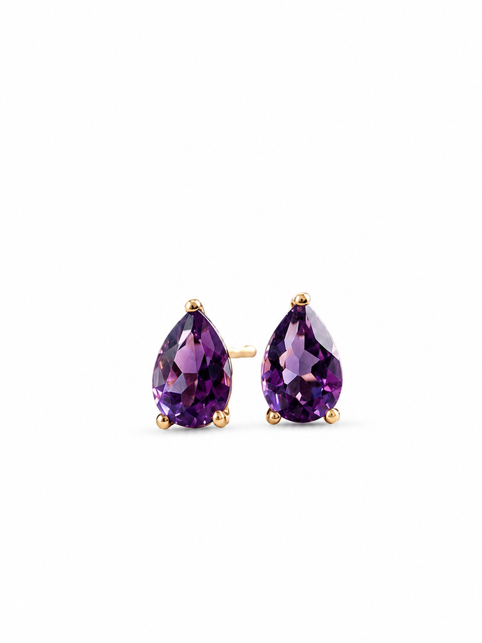 Arete gota amatista en oro 14k