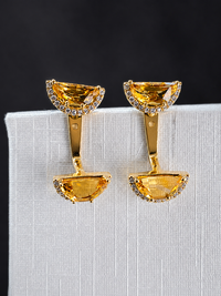 Arete de citrino con diamantes en oro 14k
