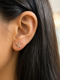 Aretes X con diamantes naturales en oro 14k