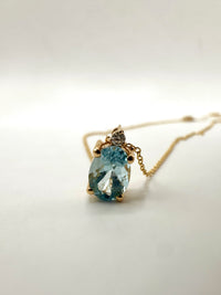 Gargantilla aguamarina con diamante oro 14k