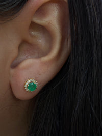 Aretes de esmeralda con halo de diamantes oro 14k