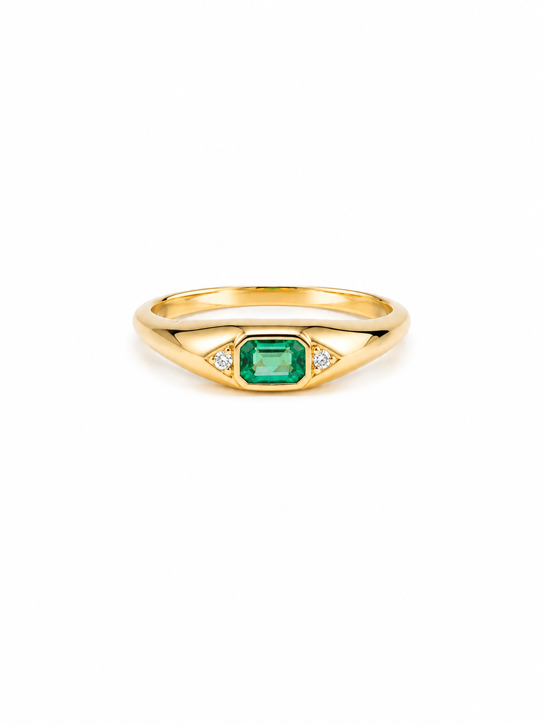 Anillo de esmeralda con 2 diamantes en oro 14k