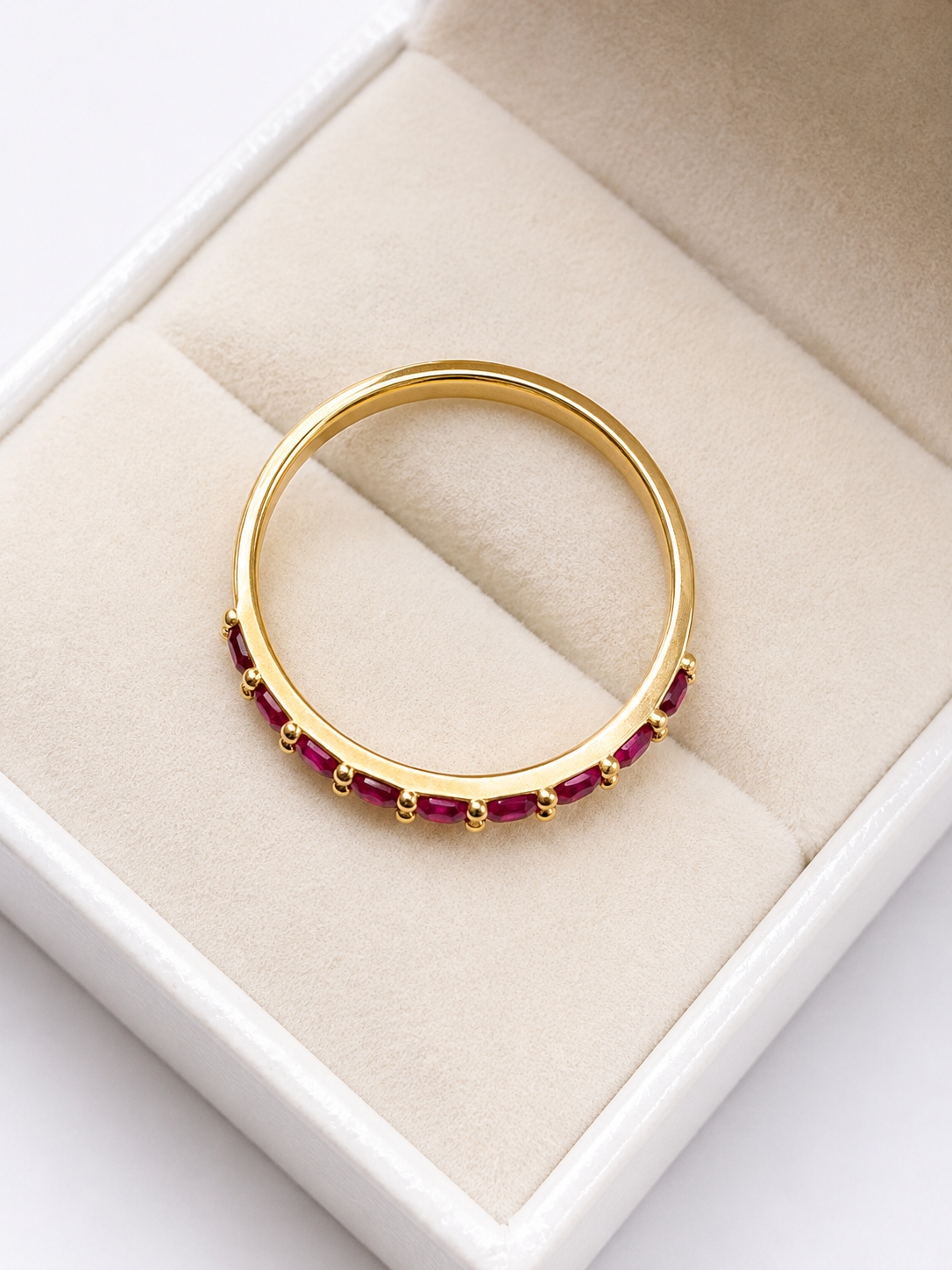 Anillo churumbella rubi y diamantes en oro 14k