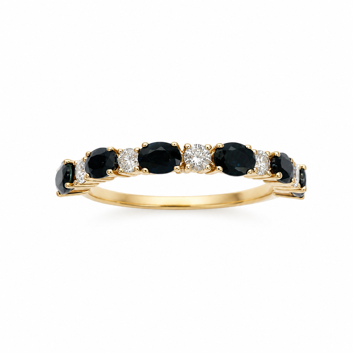Anillo de zafiro con diamantes naturales en oro 10k