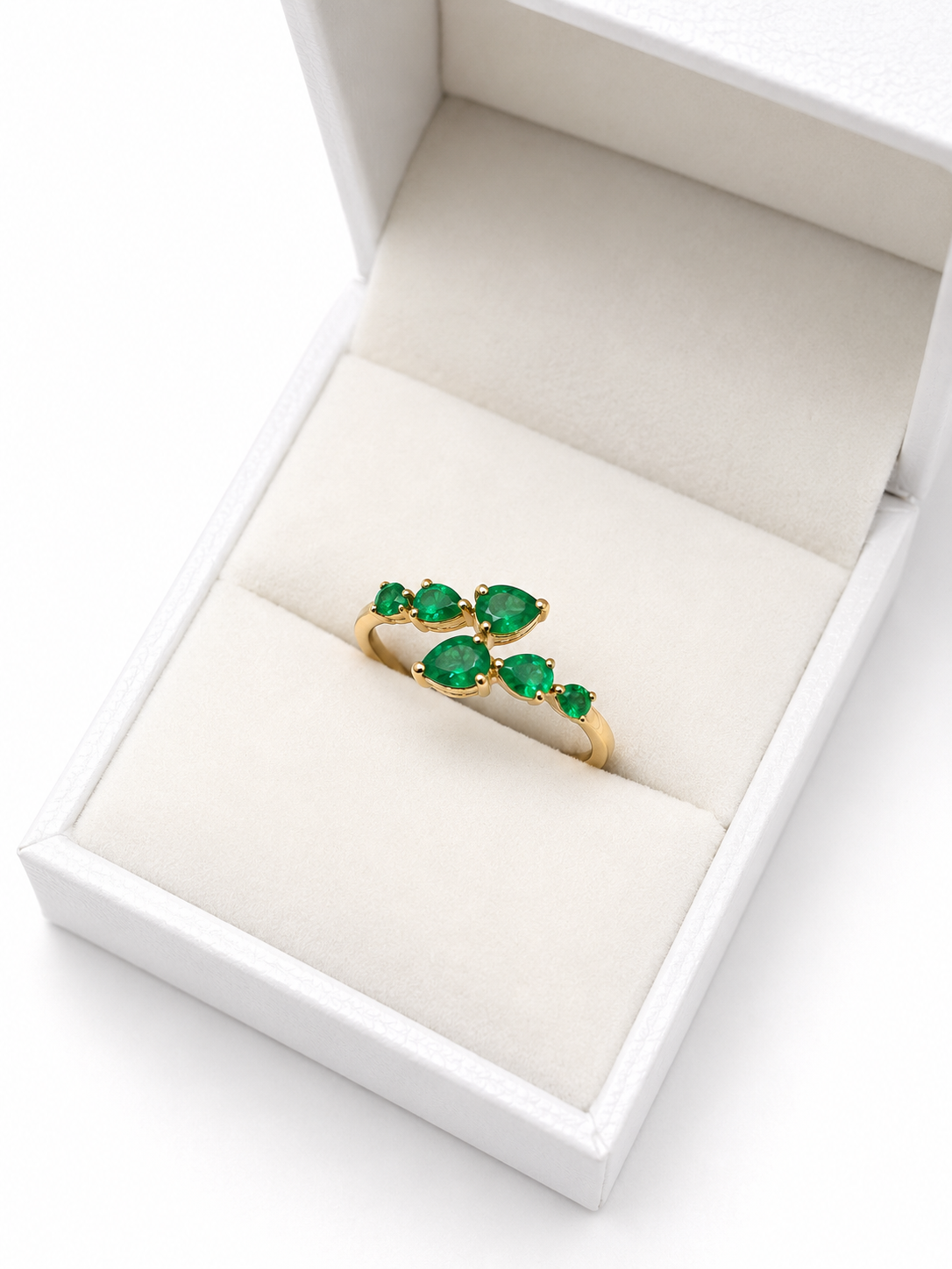 Anillo de esmeralda gotas en oro 14k