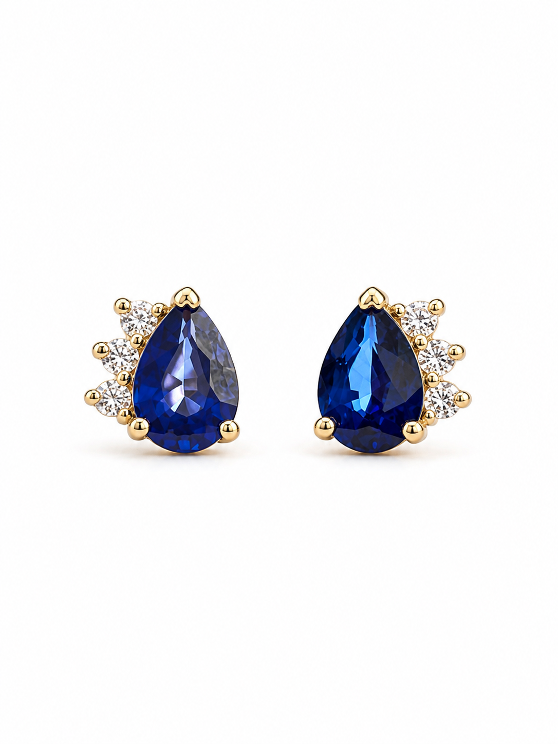 Arete gitano de zafiro con 3 mini diamantes en oro 14k