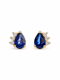 Arete gitano de zafiro con 3 mini diamantes en oro 14k