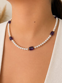 Collar de perla con amatista y broche oro 10k