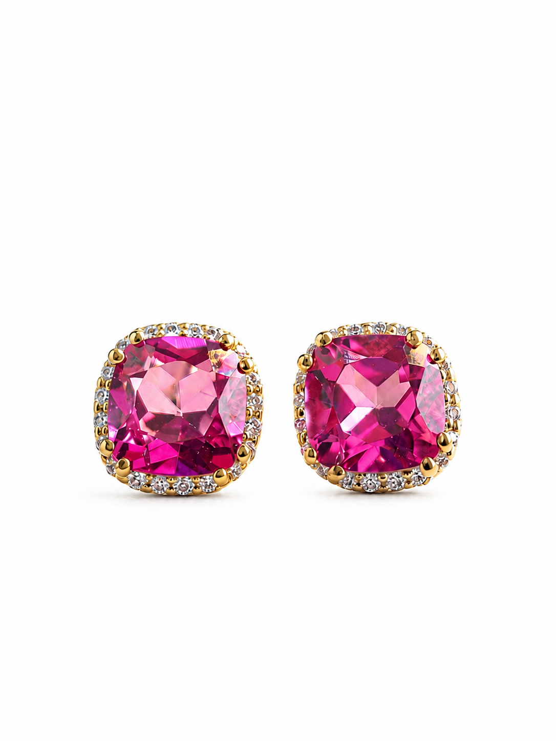Átate de Turmalina Rosa con halo de diamantes en oro 14k