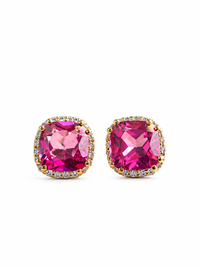 Átate de Turmalina Rosa con halo de diamantes en oro 14k