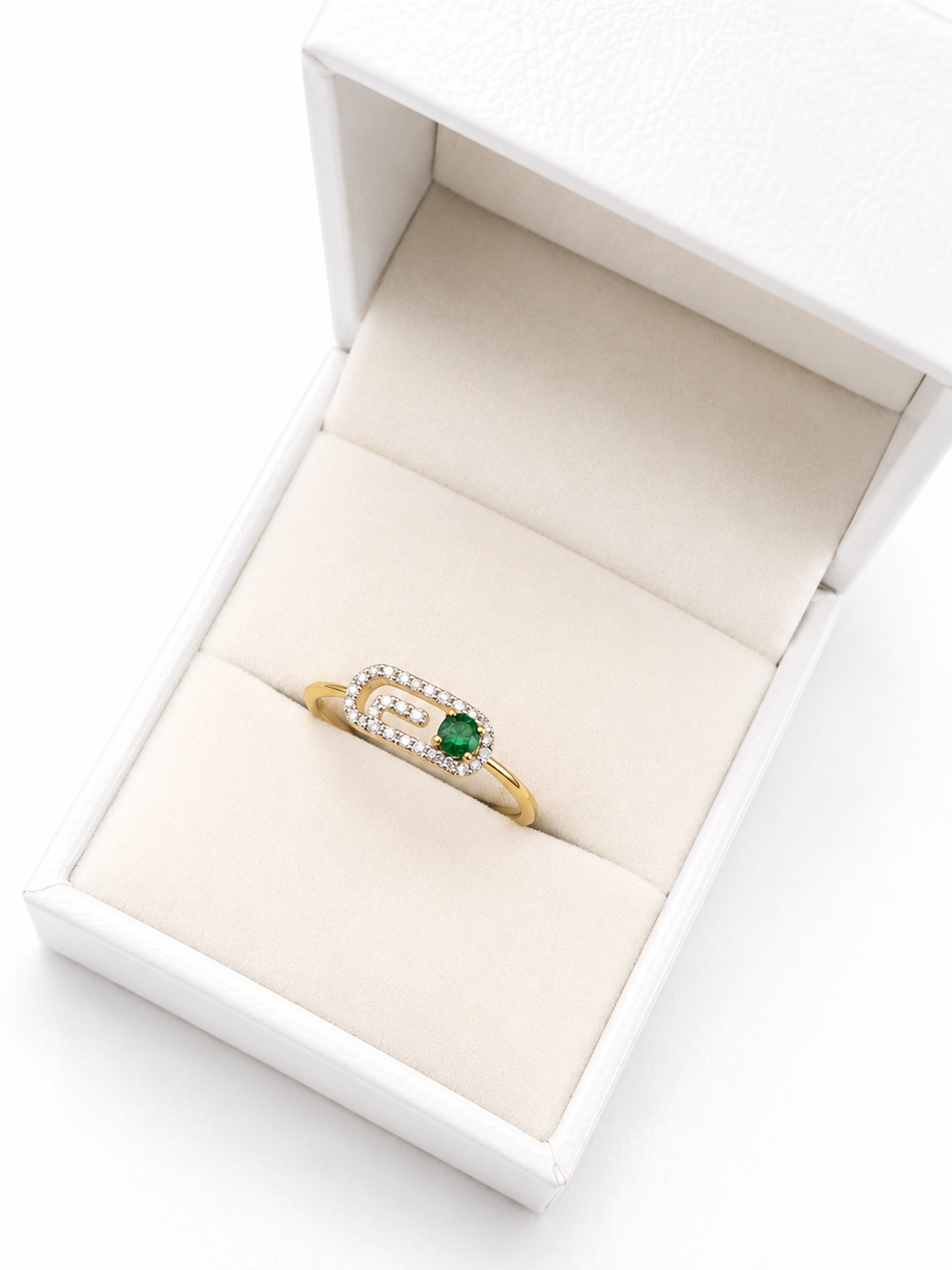Anillo de esmeralda mini con diamantes naturales en oro 14k