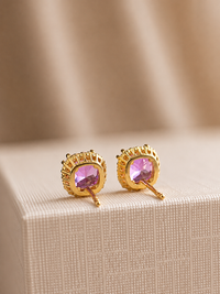 Átate de Turmalina Rosa con halo de diamantes en oro 14k