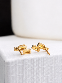 Arete de citrino con un mini diamante en oro 14k