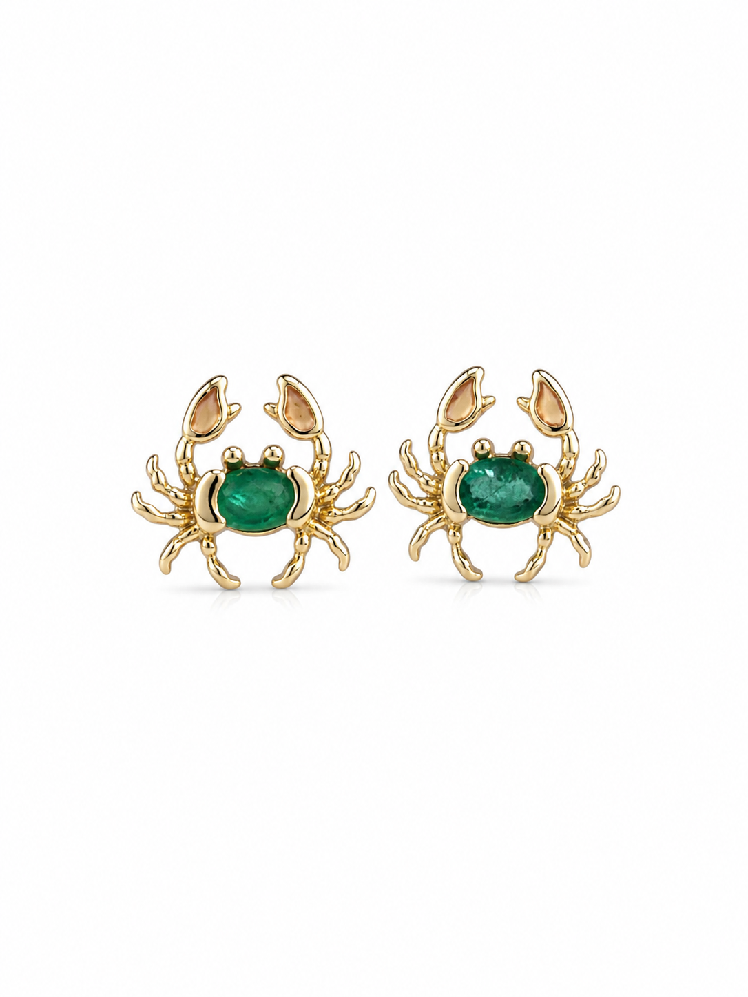Arete cangrejo esmeralda en oro 14k