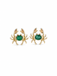 Arete cangrejo esmeralda en oro 14k