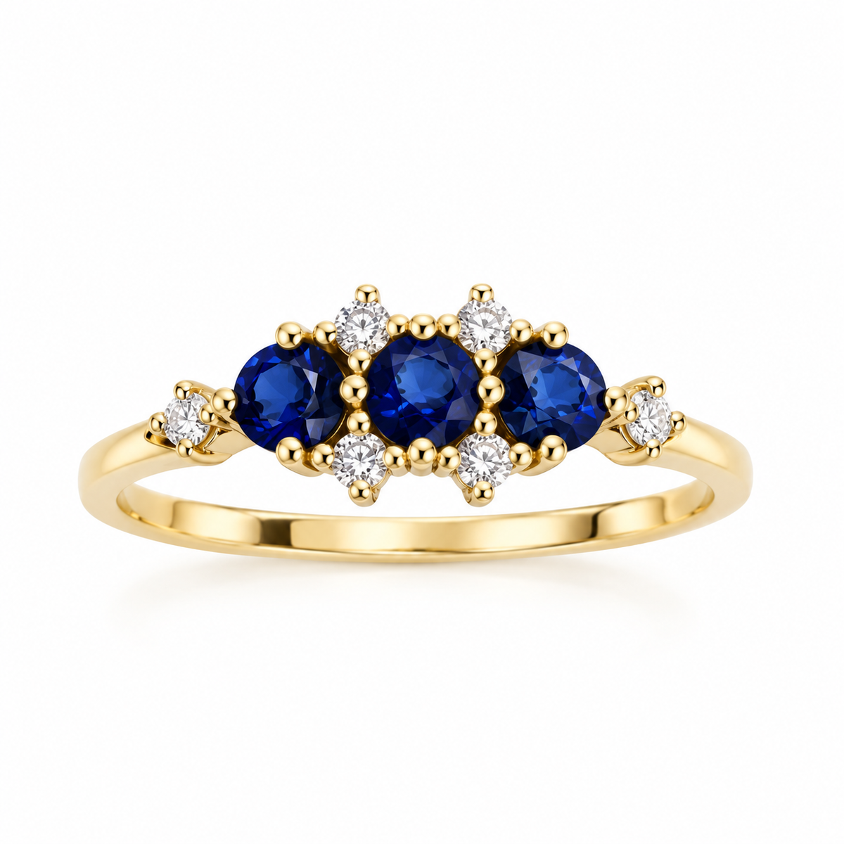 Anillo de 3 zafiros y diamantes en oro 14k