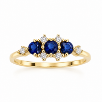 Anillo de 3 zafiros y diamantes en oro 14k