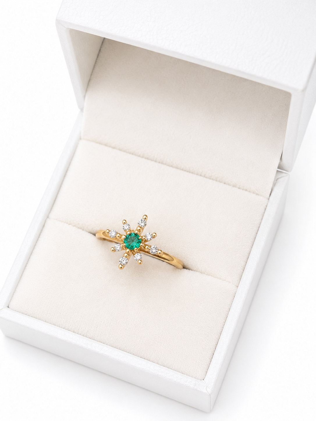 Anillo de esmeralda con diamantes naturales en oro 14k