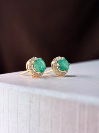 Aretes de esmeralda con halo de diamantes oro 14k