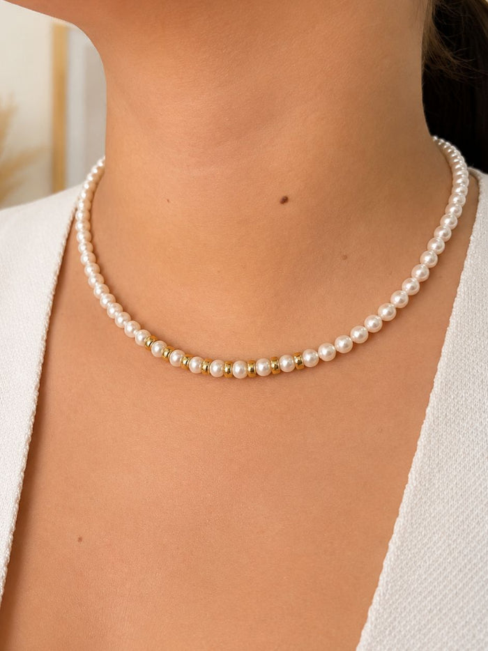 Collar de perla con broche oro 10k y bolitas gold filled