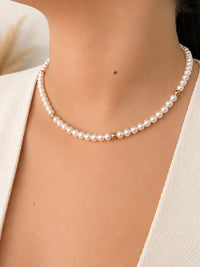 Collar de perla con broche y extensión de oro 10k con bolitas gold filled