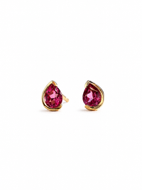 Arete mini gota Turmalina Rosa medio biselado en oro 14k