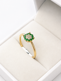 Anillo de esmeraldas con diamantes naturales en oro 14k