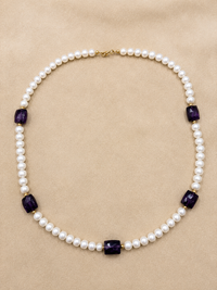 Collar de perla con amatista y broche oro 10k