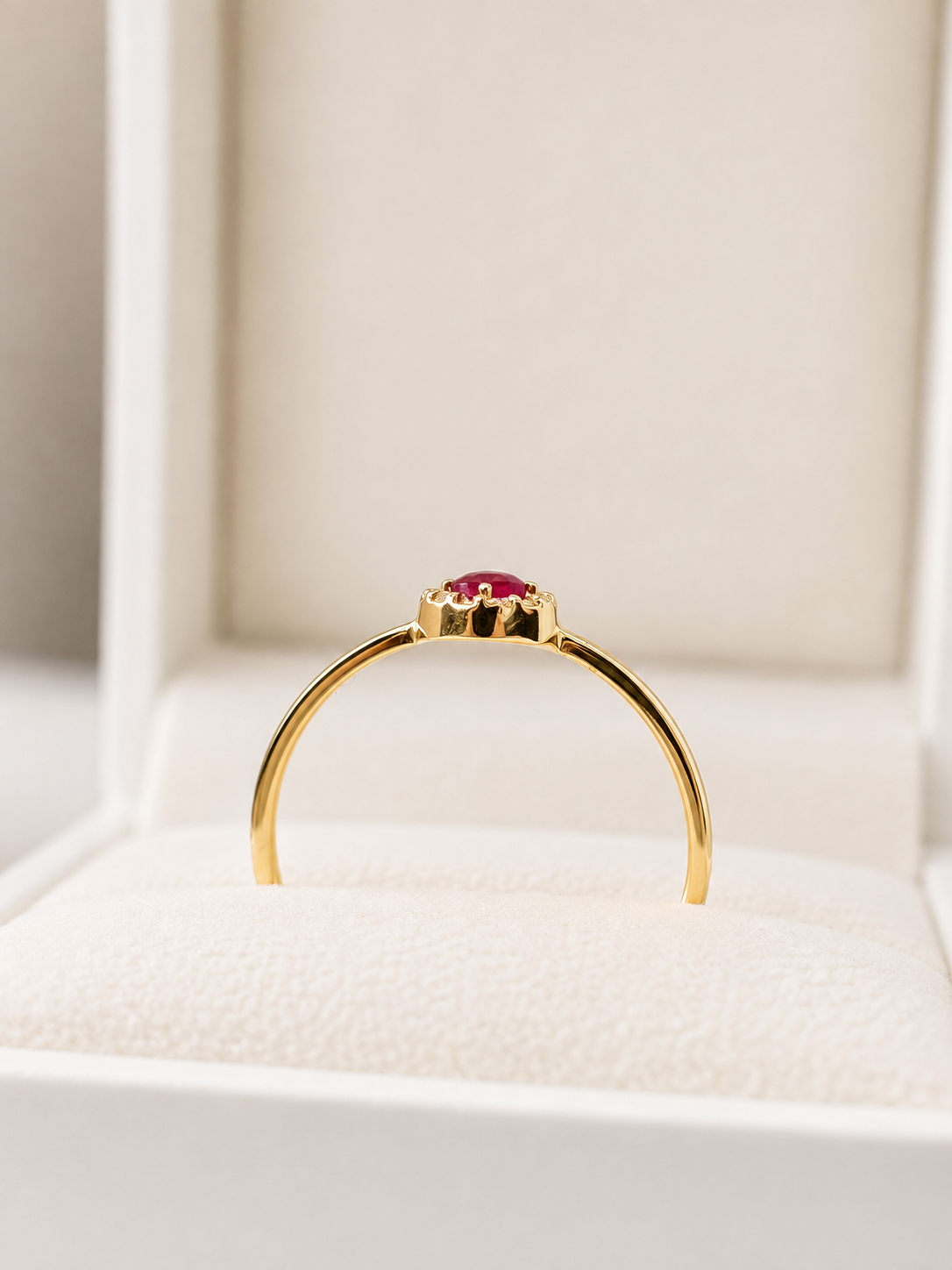 Anillo mini rubi con halo diamantes en oro 14k