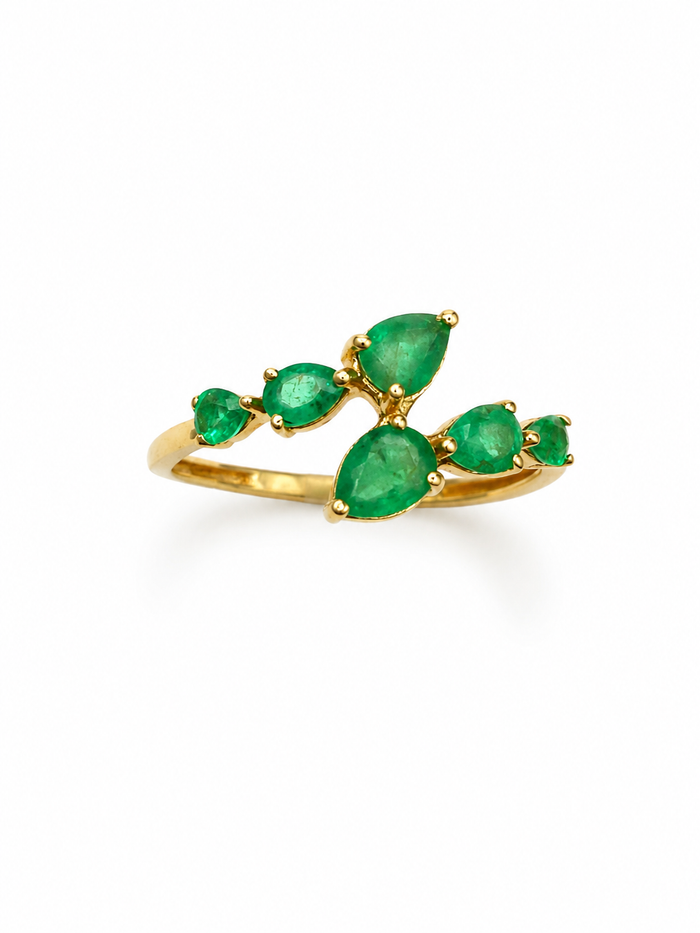 Anillo de esmeralda gotas en oro 14k