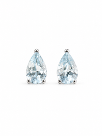 Aretes gota de aguamarina en oro blanco 14k