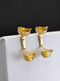 Arete de citrino con diamantes en oro 14k