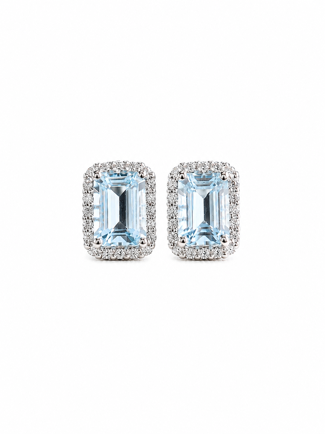Aretes de aguamarina con halo de diamantes en oro 14k