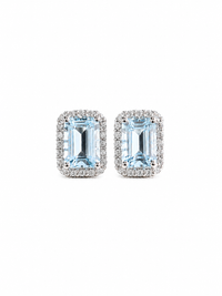 Aretes de aguamarina con halo de diamantes en oro 14k