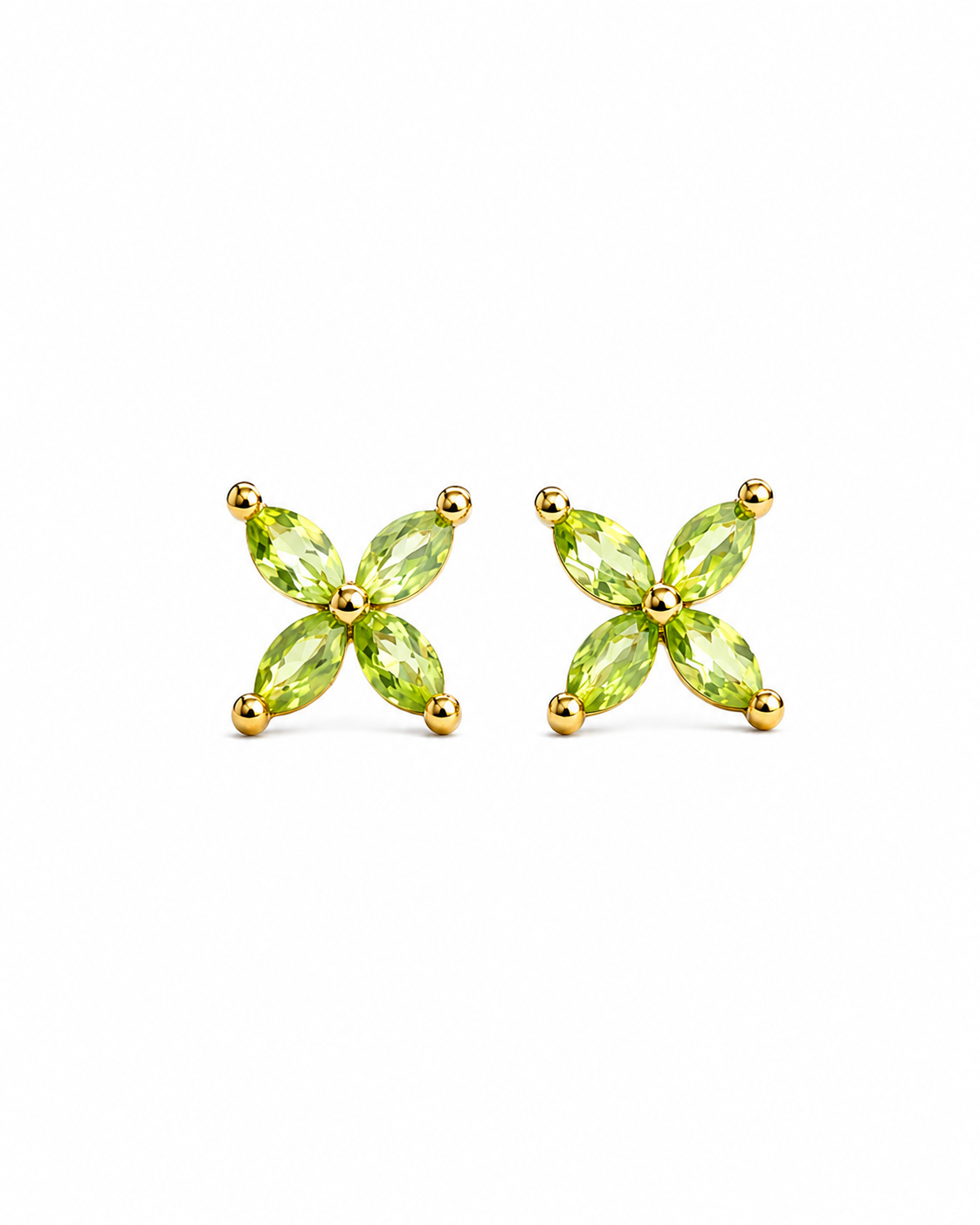 Arete flor de peridoto en oro 14k