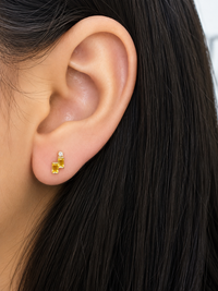 Arete de citrino con un mini diamante en oro 14k