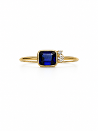 Anillo de zafiro con 2 mini diamantes en oro 14k