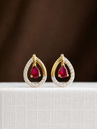 Arete gota de rubí con diamantes naturales en oro 14k