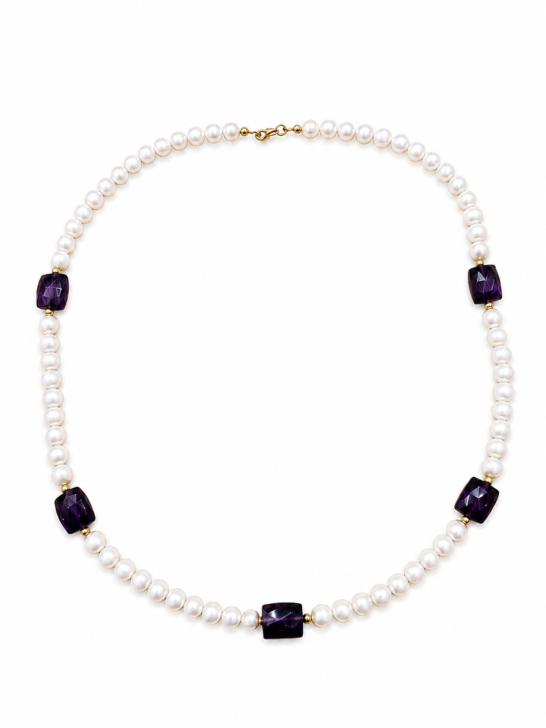 Collar de perla con amatista y broche oro 10k